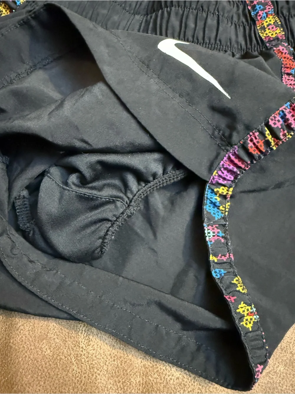 Nike Black Girls' Athletic Shorts with Multicolor Trim